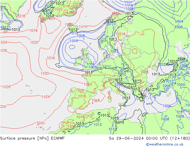 Surface pressure ECMWF Sa 29.06.2024 00 UTC