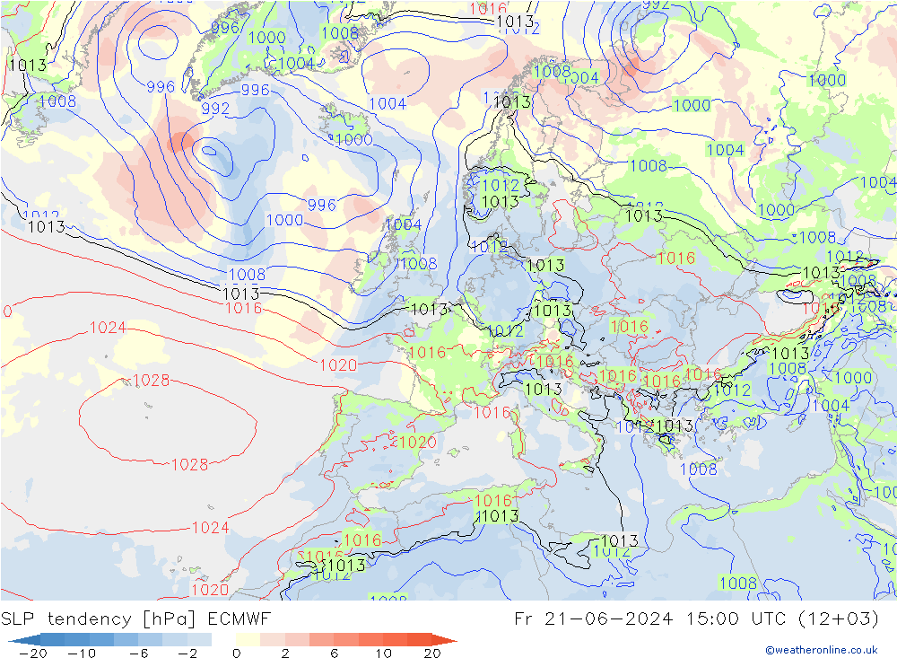 SLP tendency ECMWF Fr 21.06.2024 15 UTC
