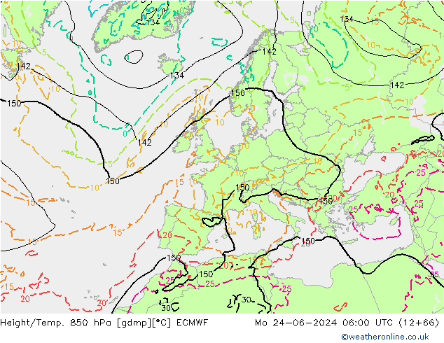 Height/Temp. 850 hPa ECMWF Mo 24.06.2024 06 UTC