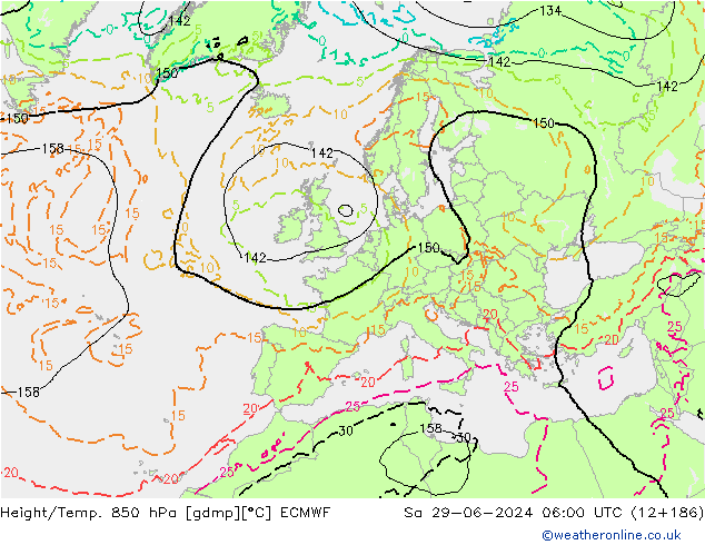 Height/Temp. 850 hPa ECMWF Sa 29.06.2024 06 UTC