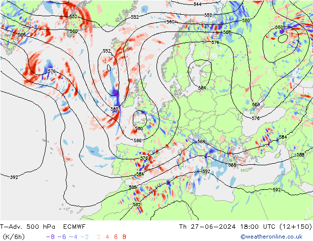 T-Adv. 500 hPa ECMWF Th 27.06.2024 18 UTC