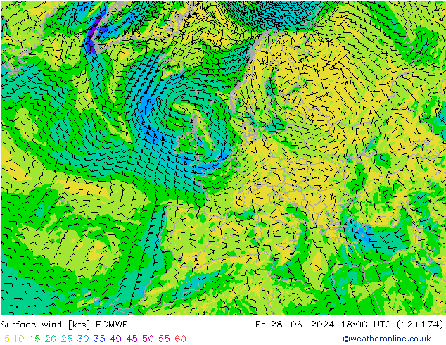 Vento 10 m ECMWF Sex 28.06.2024 18 UTC