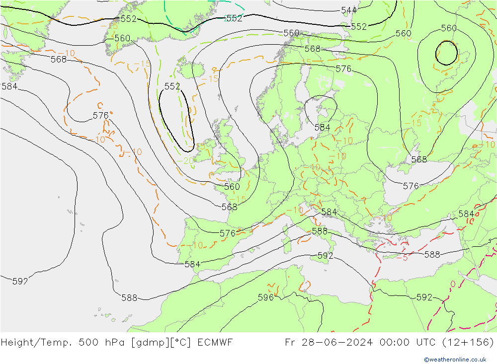 Z500/Rain (+SLP)/Z850 ECMWF vie 28.06.2024 00 UTC