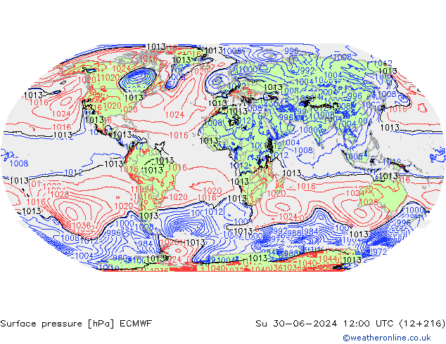 приземное давление ECMWF Вс 30.06.2024 12 UTC