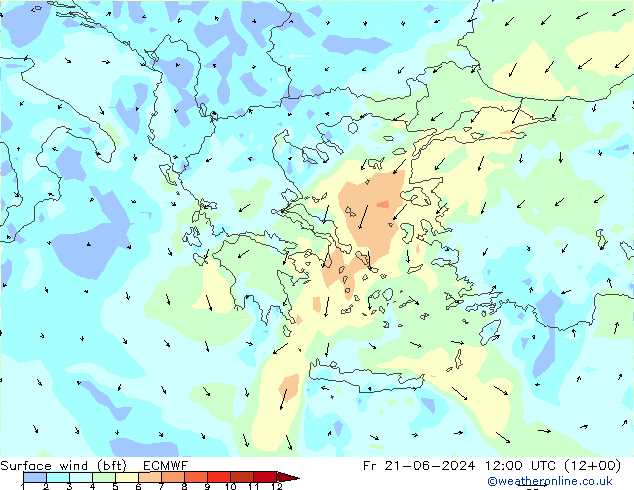 Surface wind (bft) ECMWF Fr 21.06.2024 12 UTC