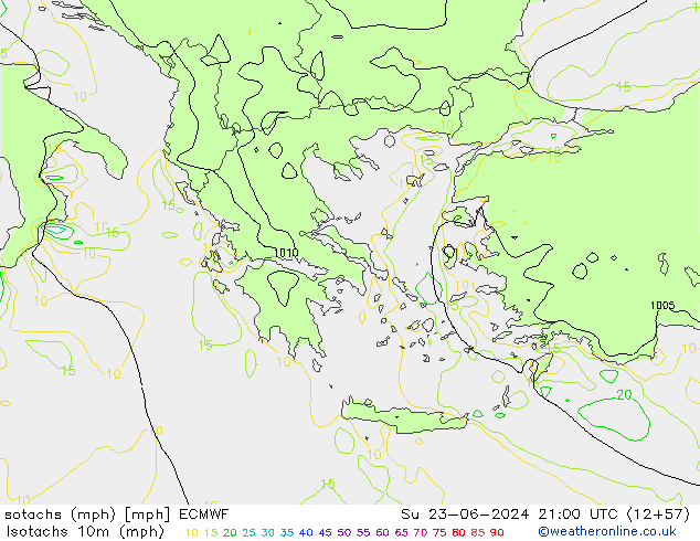 Isotachs (mph) ECMWF dim 23.06.2024 21 UTC