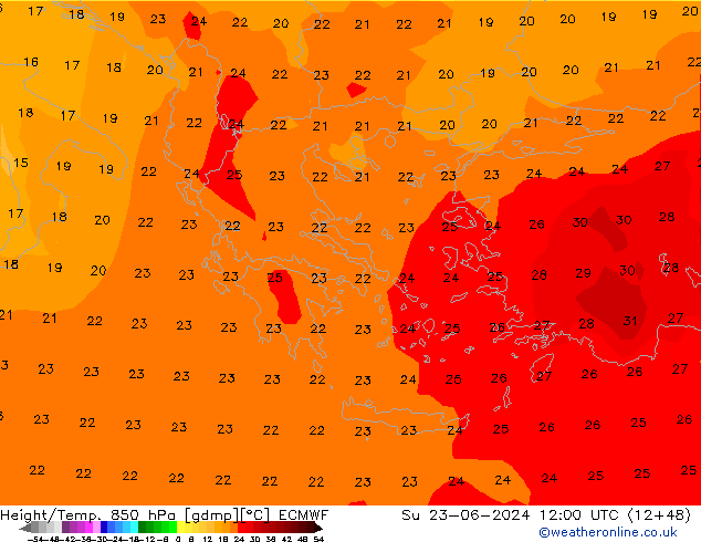 Z500/Rain (+SLP)/Z850 ECMWF  23.06.2024 12 UTC