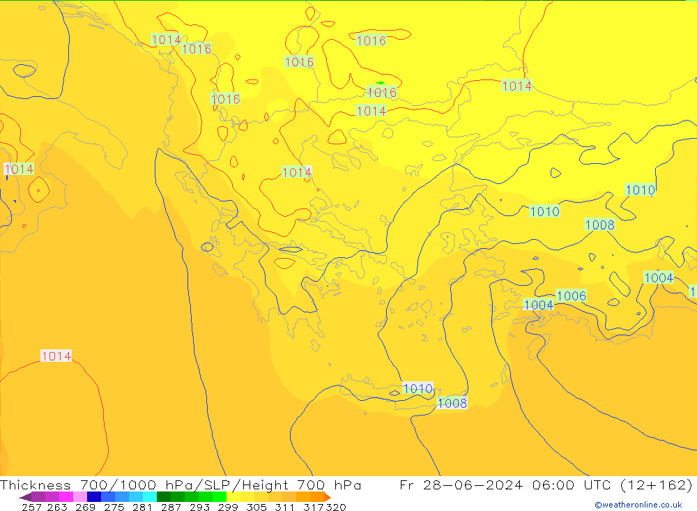 700-1000 hPa Kalınlığı ECMWF Cu 28.06.2024 06 UTC