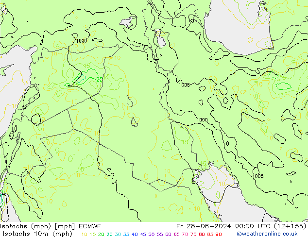 Isotaca (mph) ECMWF vie 28.06.2024 00 UTC