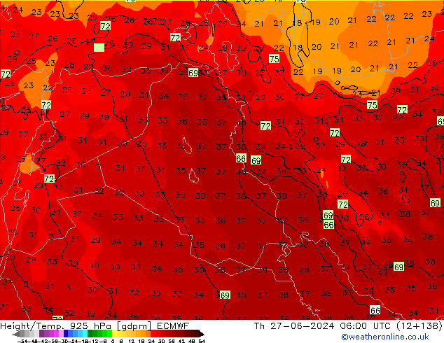 Height/Temp. 925 hPa ECMWF Th 27.06.2024 06 UTC