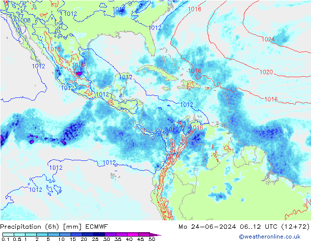 осадки (6h) ECMWF пн 24.06.2024 12 UTC