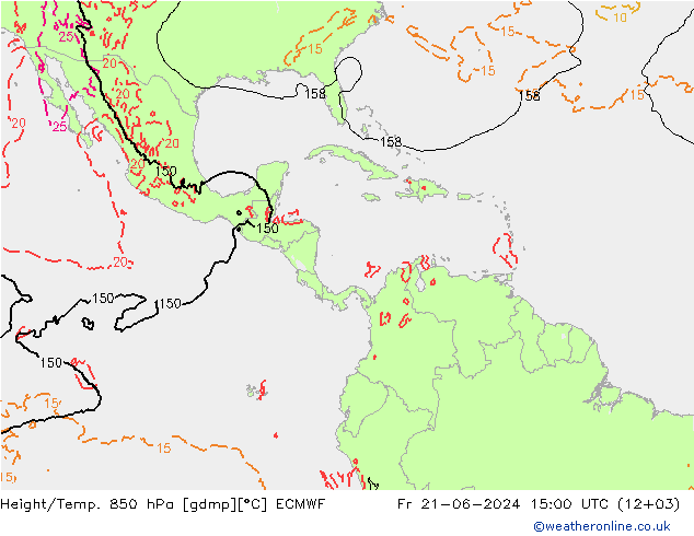 Height/Temp. 850 hPa ECMWF Fr 21.06.2024 15 UTC