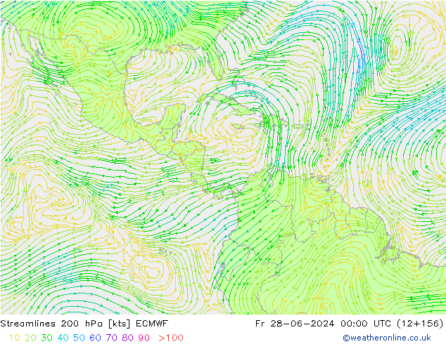 Stroomlijn 200 hPa ECMWF vr 28.06.2024 00 UTC