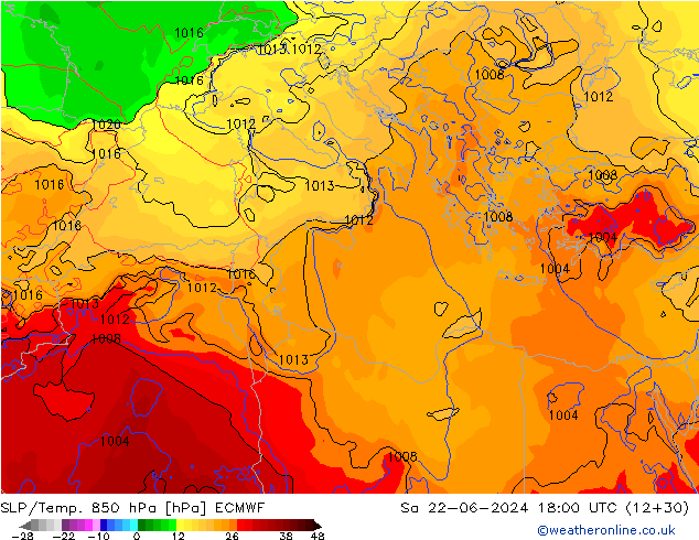 SLP/Temp. 850 hPa ECMWF Sa 22.06.2024 18 UTC