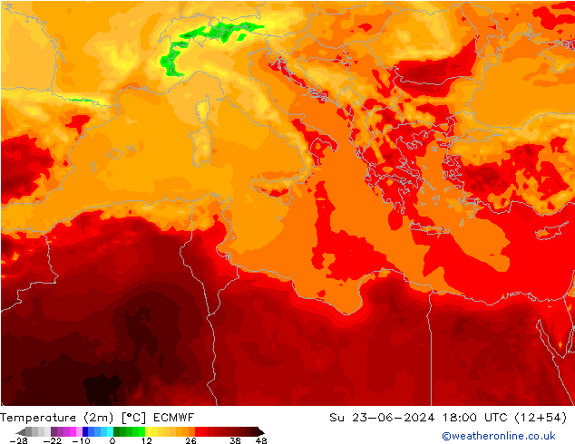 Temperaturkarte (2m) ECMWF So 23.06.2024 18 UTC