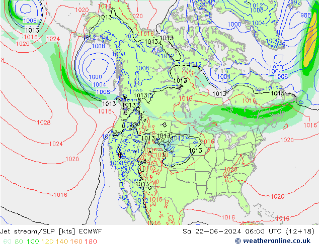 高速氣流/地面气压 ECMWF 星期六 22.06.2024 06 UTC