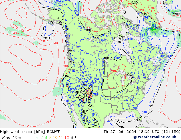 High wind areas ECMWF Th 27.06.2024 18 UTC