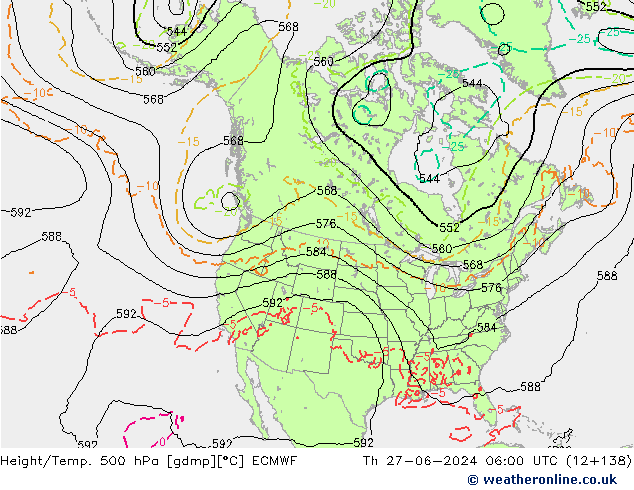 Z500/Rain (+SLP)/Z850 ECMWF gio 27.06.2024 06 UTC