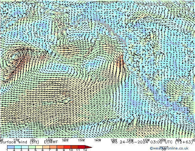 wiatr 10 m (bft) ECMWF pon. 24.06.2024 03 UTC