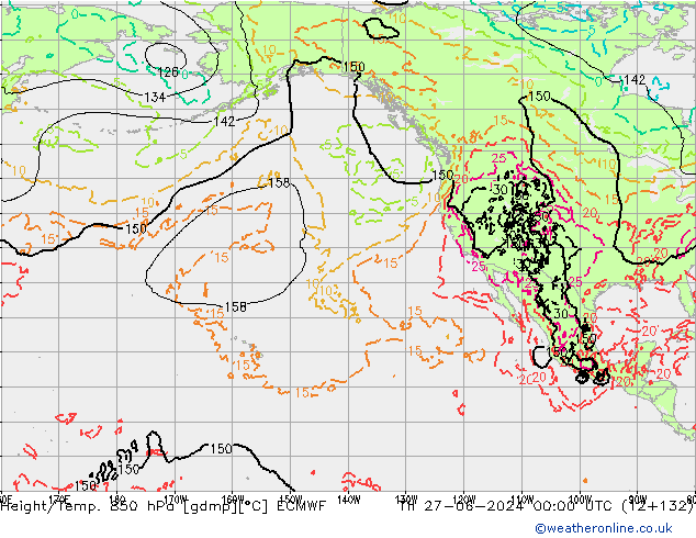Z500/Rain (+SLP)/Z850 ECMWF Th 27.06.2024 00 UTC