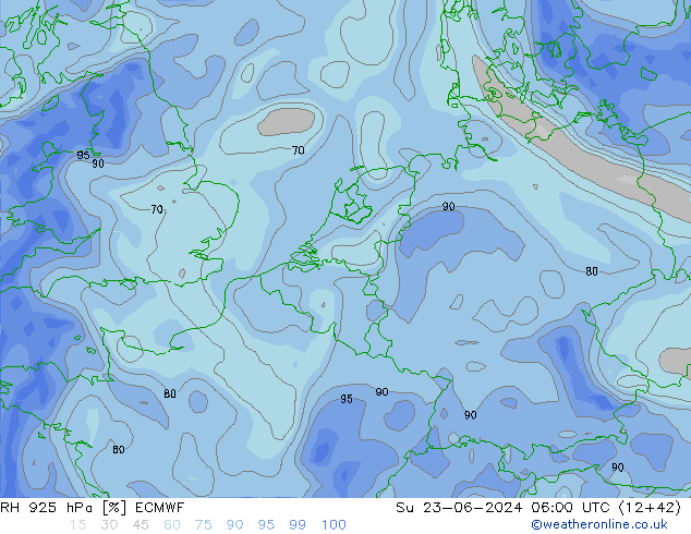 RH 925 hPa ECMWF Su 23.06.2024 06 UTC