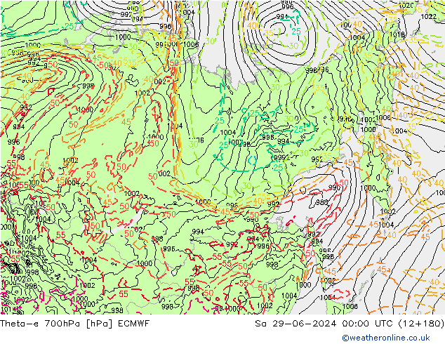 Theta-e 700hPa ECMWF Sa 29.06.2024 00 UTC