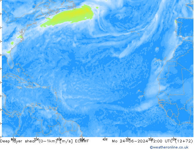 Deep layer shear (0-1km) ECMWF ma 24.06.2024 12 UTC