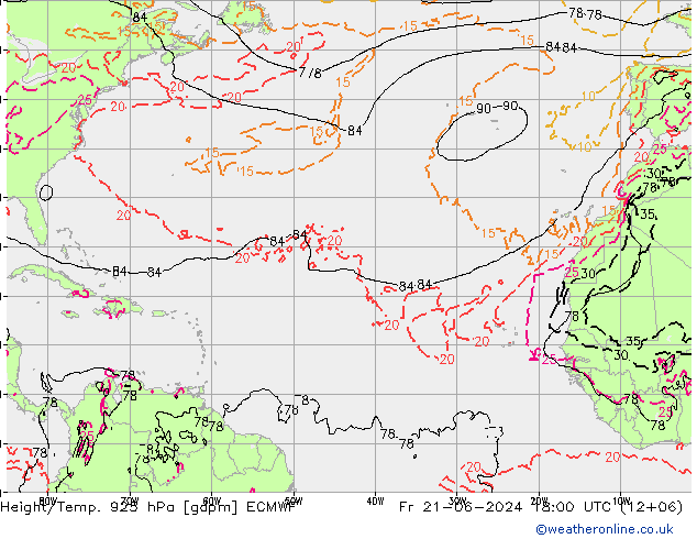 Hoogte/Temp. 925 hPa ECMWF vr 21.06.2024 18 UTC
