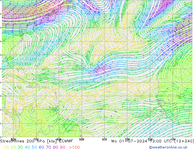 Rüzgar 200 hPa ECMWF Pzt 01.07.2024 12 UTC