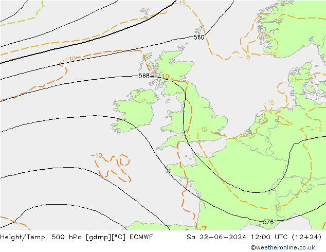 Géop./Temp. 500 hPa ECMWF sam 22.06.2024 12 UTC