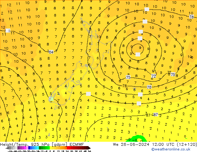 Height/Temp. 925 hPa ECMWF Qua 26.06.2024 12 UTC