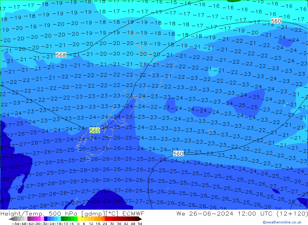 Z500/Rain (+SLP)/Z850 ECMWF Qua 26.06.2024 12 UTC