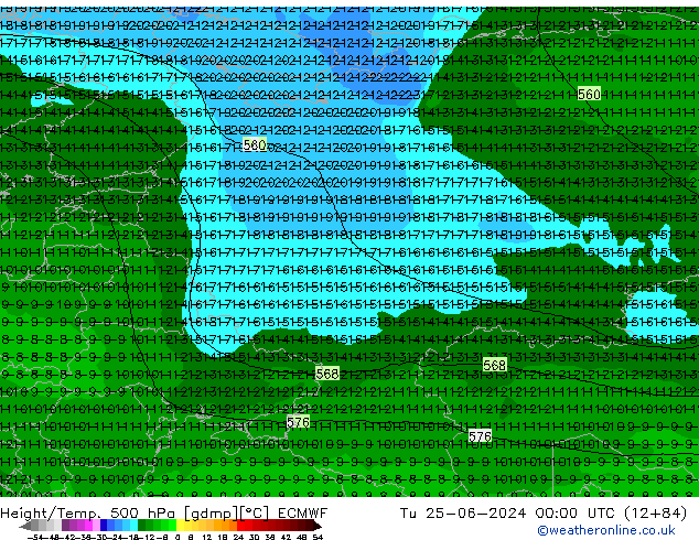 Z500/Rain (+SLP)/Z850 ECMWF вт 25.06.2024 00 UTC