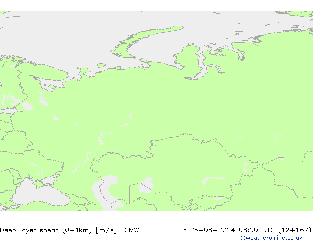 Deep layer shear (0-1km) ECMWF Fr 28.06.2024 06 UTC