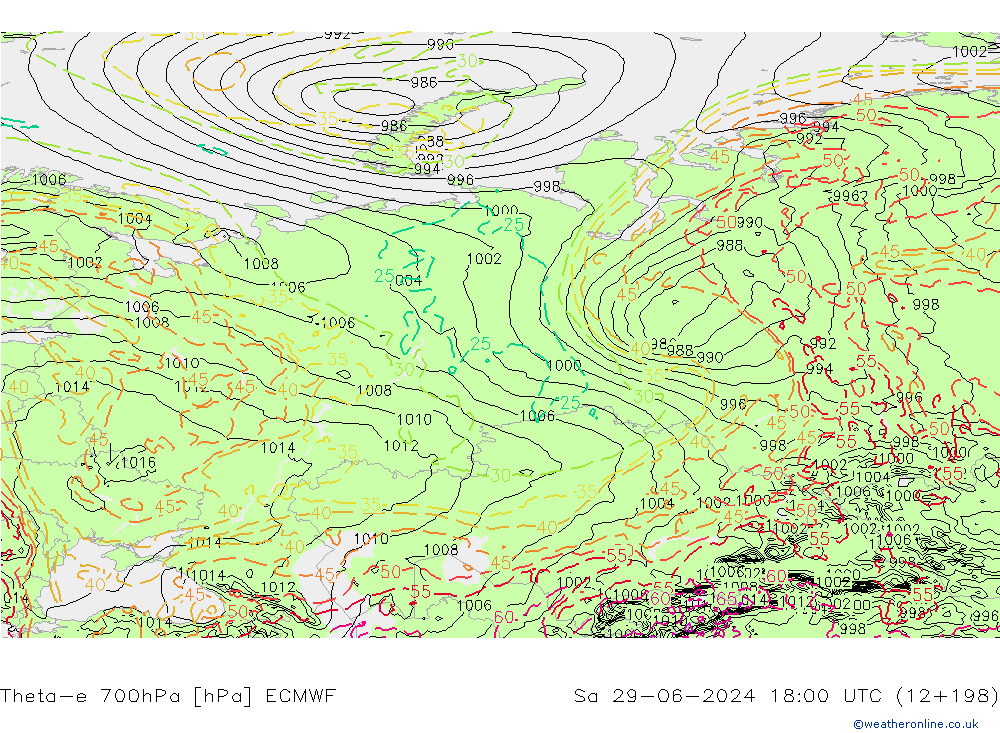 Theta-e 700гПа ECMWF сб 29.06.2024 18 UTC