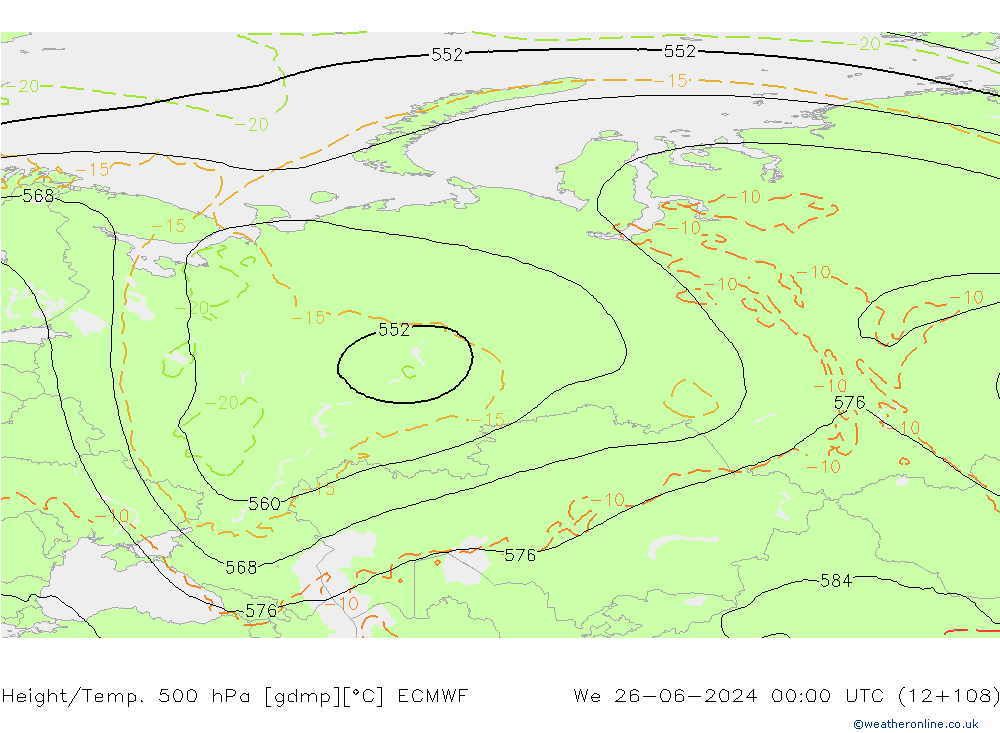 Z500/Yağmur (+YB)/Z850 ECMWF Çar 26.06.2024 00 UTC