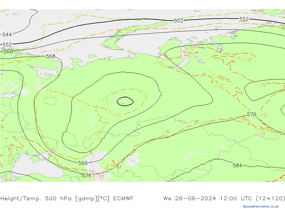 Z500/Yağmur (+YB)/Z850 ECMWF Çar 26.06.2024 12 UTC