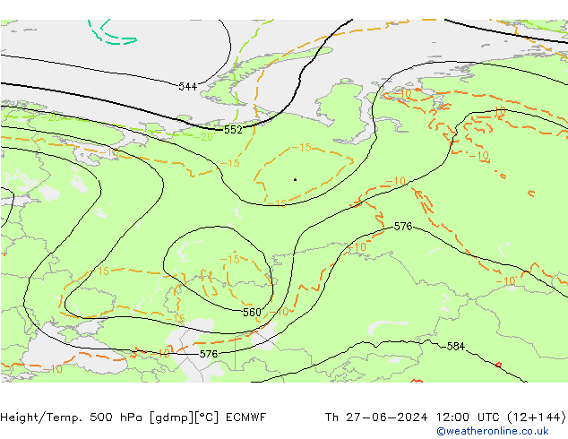 Z500/Rain (+SLP)/Z850 ECMWF gio 27.06.2024 12 UTC