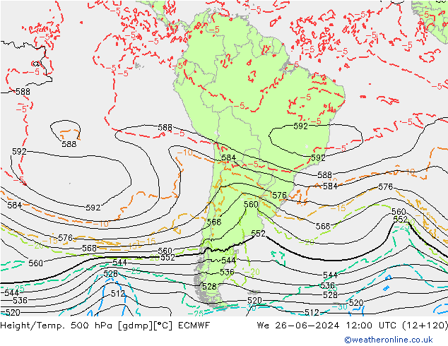 Z500/Rain (+SLP)/Z850 ECMWF We 26.06.2024 12 UTC