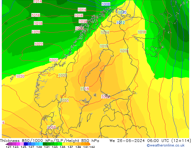 Thck 850-1000 гПа ECMWF ср 26.06.2024 06 UTC