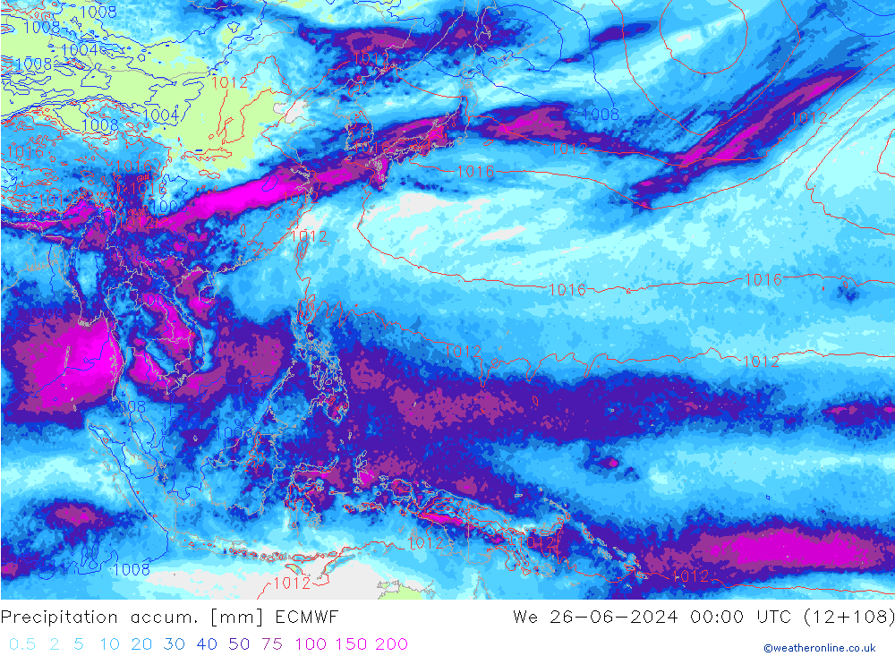 Totale neerslag ECMWF wo 26.06.2024 00 UTC