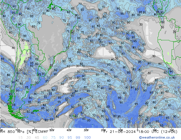 RH 850 hPa ECMWF Fr 21.06.2024 18 UTC