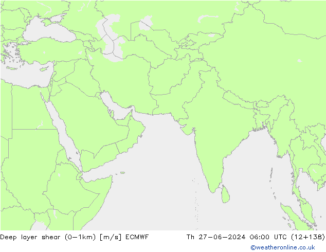 Deep layer shear (0-1km) ECMWF чт 27.06.2024 06 UTC