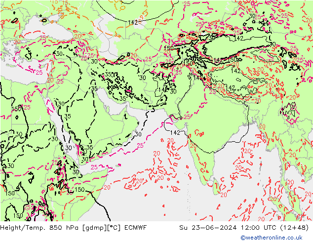 Z500/Rain (+SLP)/Z850 ECMWF  23.06.2024 12 UTC