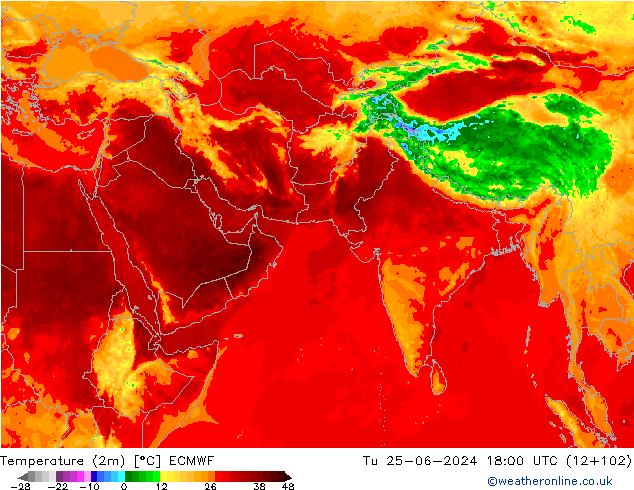 温度图 ECMWF 星期二 25.06.2024 18 UTC