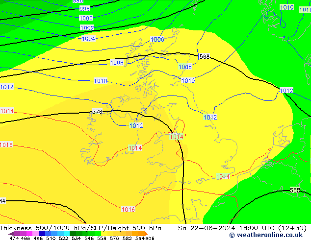 500-1000 hPa Kalınlığı ECMWF Cts 22.06.2024 18 UTC