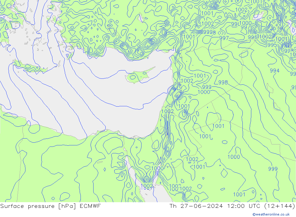 Presión superficial ECMWF jue 27.06.2024 12 UTC