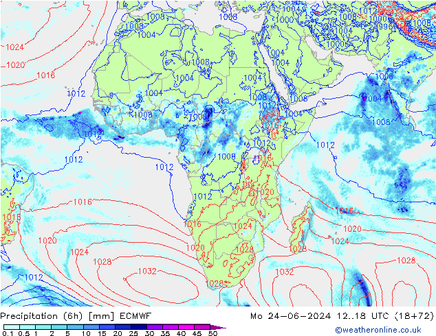 Z500/Rain (+SLP)/Z850 ECMWF Po 24.06.2024 18 UTC