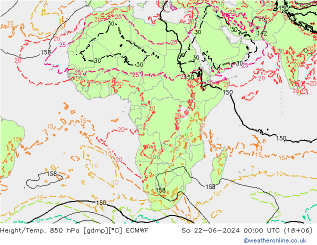 Z500/Rain (+SLP)/Z850 ECMWF сб 22.06.2024 00 UTC