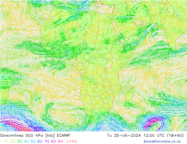 Ligne de courant 500 hPa ECMWF mar 25.06.2024 12 UTC